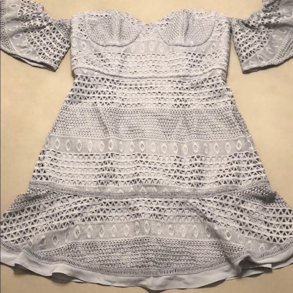 New Bardot off the shoulder sheath blue dress